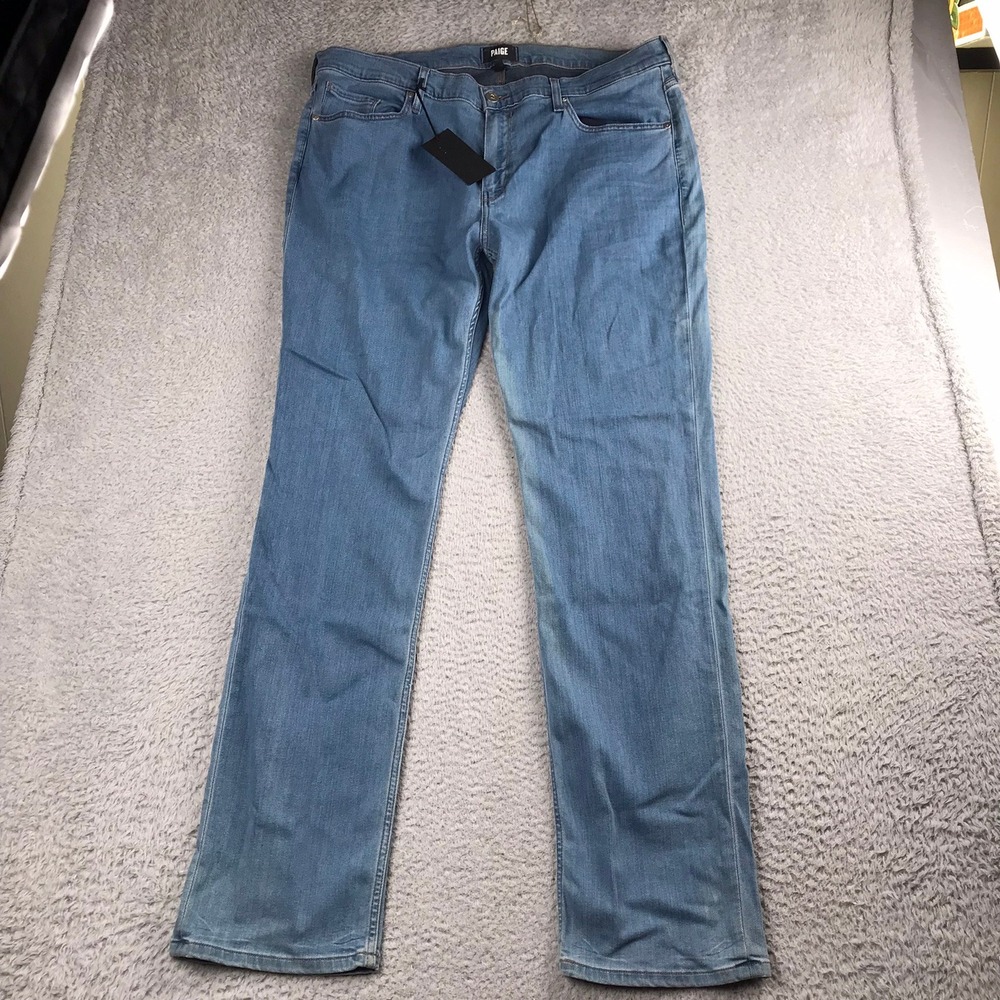 PAIGE Normandie Jeans Men 38 Light Blue Straight Stretch Denim Pants NEW Defect